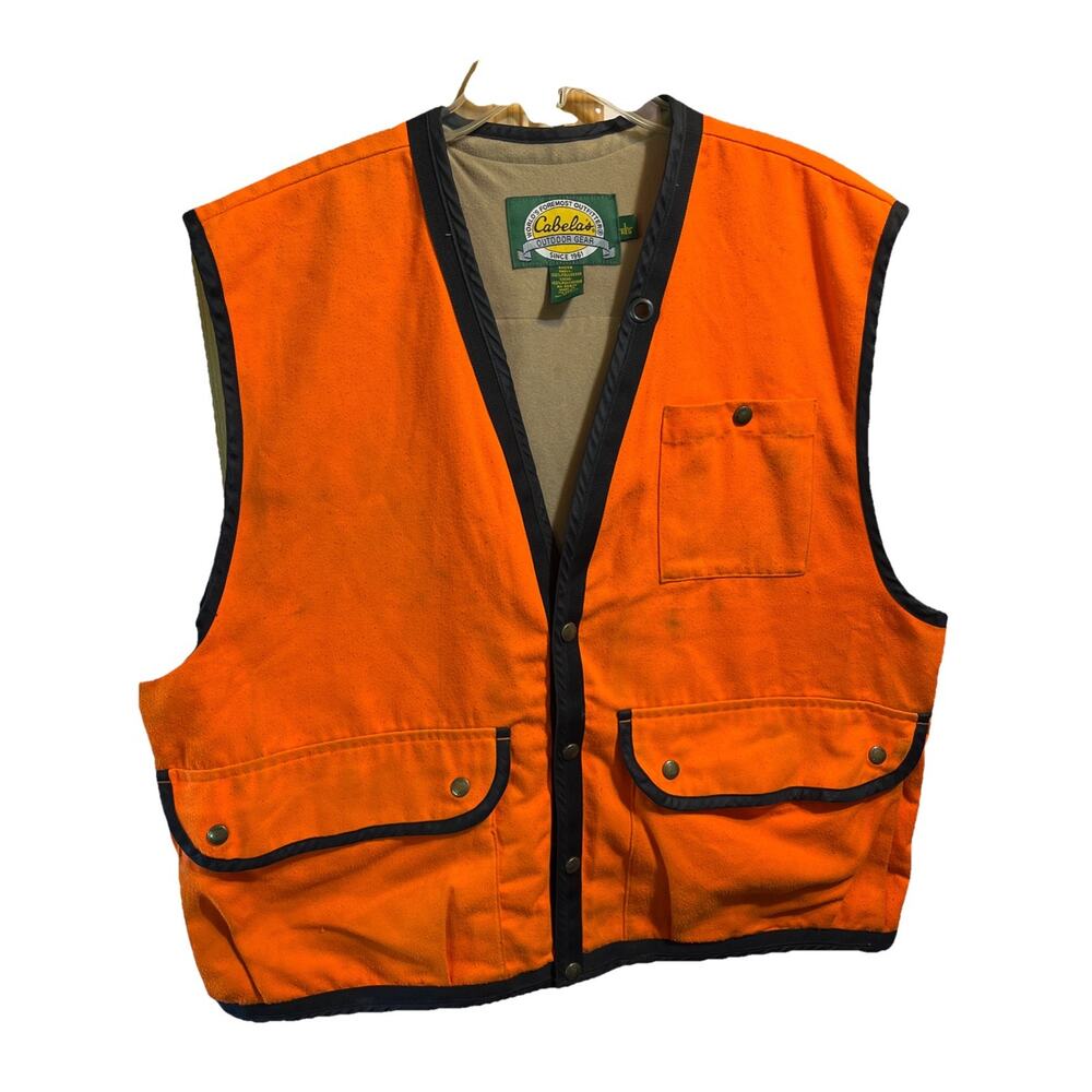Vintage Cabela’s Hunting Vest Adult Mens Large Orange Bird Pouch Pockets Cabela